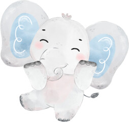 cute baby Elephant wild life animal dream blue baby shower nursery art watercolour illustration