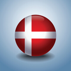 Obraz premium Denmark flag. Round glossy. Isolated on color gradient background
