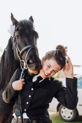 Female rider and her horse funny portraits