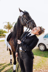 Female rider and her horse funny portraits