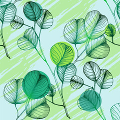 Eucalyptus seamless pattern. Floral botanical flower. Vector elegant floral background for fabric, print, cover, banner, invitation, wrapping, wall art.