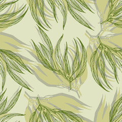 Fototapeta premium Eucalyptus seamless pattern. Floral botanical flower. Vector elegant floral background for fabric, print, cover, banner, invitation, wrapping, wall art.