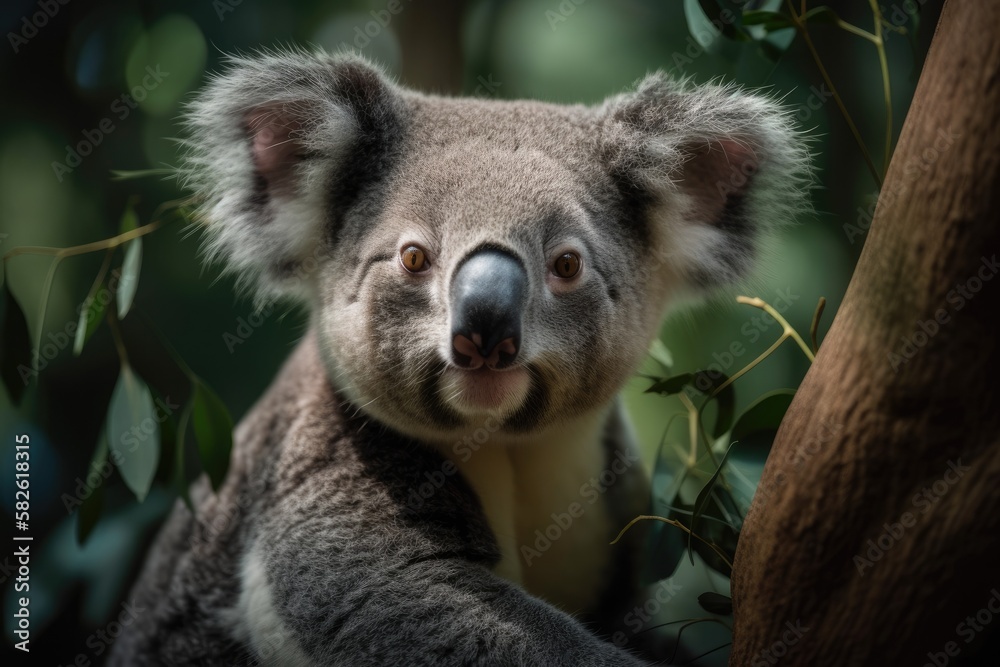 Wall mural Koala is perched on a tree. Generative AI