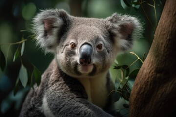 Obraz premium Koala is perched on a tree. Generative AI