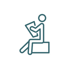 stick man reading icon. Thin line stick man reading icon from behavior and action collection. Outline vector isolated on white background. Editable stick man reading symbol can be used web and mobile