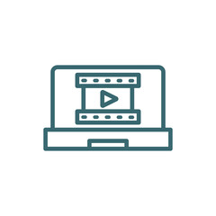 laptop with film strip icon. Thin line laptop with film strip icon from cinema and theater collection. Outline vector isolated on white background.