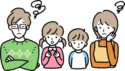 困ったり不満を持っている4人家族のベクターイラスト