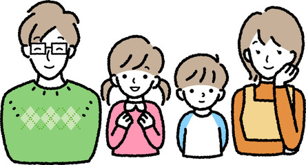 ほほえむ4人家族のベクターイラスト