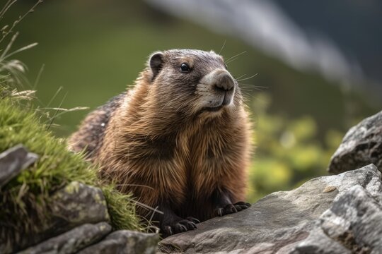 Marmot picture taken in the Swiss Alps. Generative AI