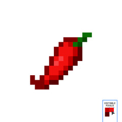 Pixelated style illustration of a chilli red pepper. Pixel art of a chili pepper in 8 bit. 8-bit sprite. Design stickers, logo, mobile app. Paprika. Jalapeno. Spicy. Cayenne. 