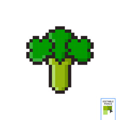 Green cabbage pixel art icon. Kale, broccoli logo. 8-bit sprite. Game development, mobile app. Isolated vector illustration