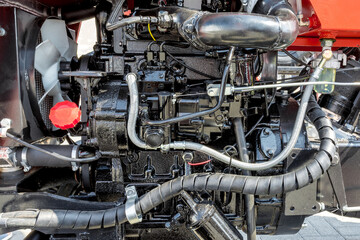 Fototapeta premium Close-up of a diesel engine for agricultural machinery