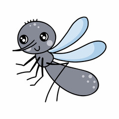 Mosquito. Vector doodle illustration for kids. Insects. Hand drawn sticker.