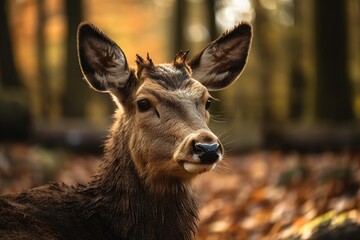 Fototapeta premium Female of the Pere David's deer (Elaphurus davidianus), commonly known as milu or elaphure. Generative AI