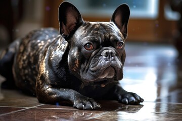 dog, French bulldog on the floor, or French bulldog who isn't paying attention. Generative AI