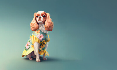 Cavalier king charles spaniel dog, dog animal wear spring easter dress fashion generative ai