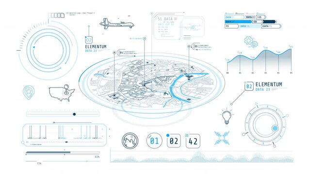 Dynamic animation on the theme of geolocation and unmanned air vehicles.