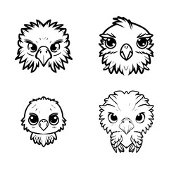 cute anime eagle head collection set hand drawn line art illustration