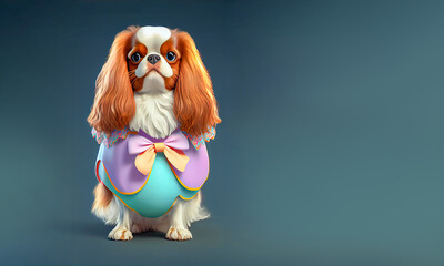 Cavalier king charles spaniel dog, dog animal wear spring easter dress fashion generative ai