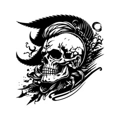 pirates skull line art hand drawn illustration