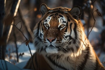 Tiger of the Siberia in the snow (Panthera tigris). Generative AI