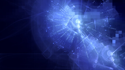 Technology background with copy space. Perhaps a sci-fi HUD (heads-up display). Abstract fractal art with overlaid typography.
