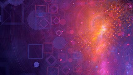 Abstract geometric circles and squares fractal art background with copy space.