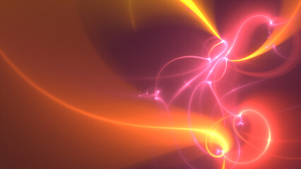 Abstract minimal fractal art background of light streaks and glows, with copy space.