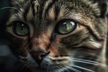 Cat eyes captured with hand optics. Selective focus. nature. Generative AI
