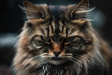 Displeased cat at the display. Generative AI