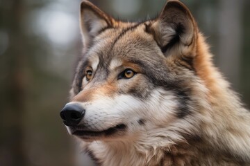 Obraz premium Close up of a magnificent nordic wolf with gray and silky fur. Generative AI
