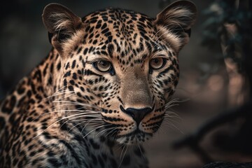 Fototapeta na wymiar Leopard fixed on the lens. Generative AI