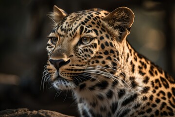 Naklejka na ściany i meble adult leopard portrait with a close up. Generative AI