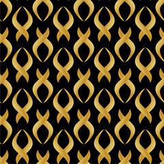 Seamless pattern with golden ornamental in black damask background.