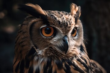 Close up of an Eagle Owl. Generative AI