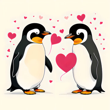 cute cartoon penguins in love
