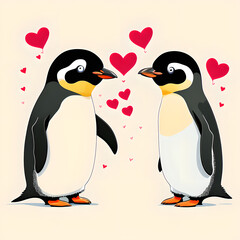 cute cartoon penguins in love