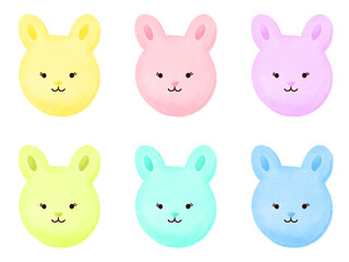 パステルカラーのカラフルなうさぎのマカロンのセット　表情あり