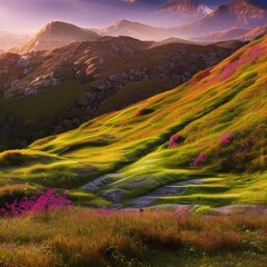 Mysterious realistic highly detailed hill Spring Landscape That Inspires Wanderlust with depth k quality