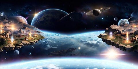 Fototapeta na wymiar Earth outer space in wide view. 3d illustration. ai generative technology vr ready, virtualrealityart.