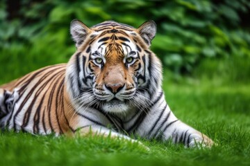 Fototapeta na wymiar a lovely tiger on the green grass. Generative AI