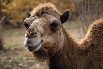 Fototapeta premium The Central Asian steppes are home to the huge, even toed ungulate known as the Bactrian camel eater, Camelus bactrianus. The dromedary has a single hump, in contrast to the Bactrian camel's two humps