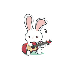 Fototapeta na wymiar Cute Bunny Rabbit Playing Guitar, generated AI, generated, AI