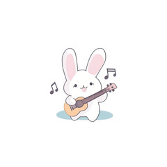 Fototapeta na wymiar Small Cute Bunny Playing Guitar, generated AI, generated, AI
