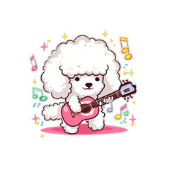 Obraz premium Cutest Poodle Illustration Playing Guitar, generated AI, generated, AI