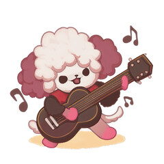 Cute Cartoon Dog Playing Guitar, generated AI, generated, AI