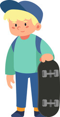 school boy student holding skateboard