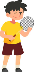 school boy student playing badminton