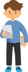 school boy student holding paper and book