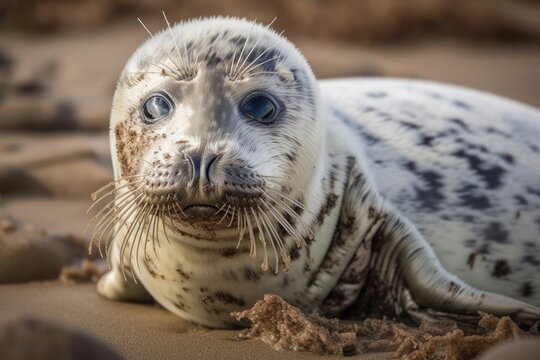 Pup Gray Seal (Halichoerus grypus). Generative AI
